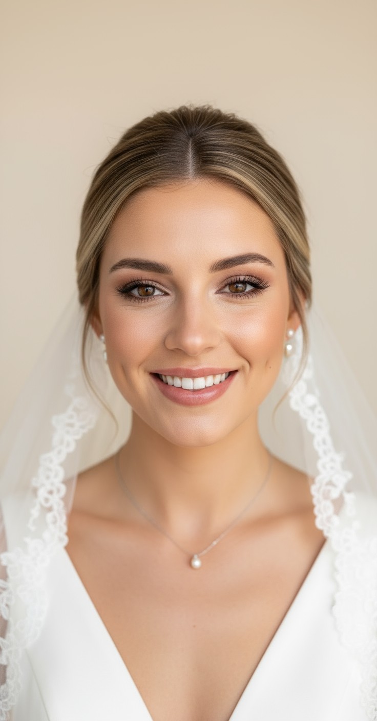After High Bridal Updo With Veil